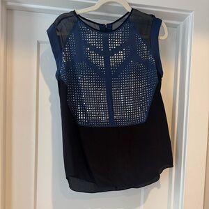 Rebecca Taylor Black and Navy Studded Top